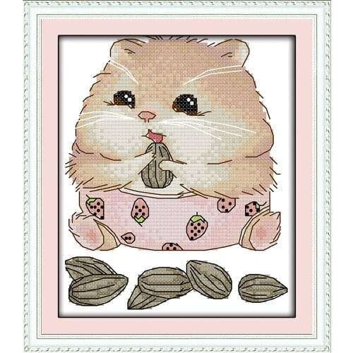 A Hamster Eating Melon Seeds Chinese Cross Stitch Kits Ecological Cotton Stamped Printed DIY Gift Wedding Decoration For Home