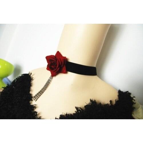New Gothic Black Velvet Choker Necklace with Rose Holloween Costume Jewelry Adjustable