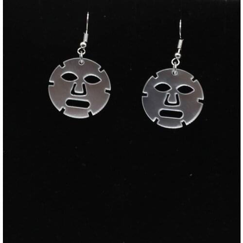 Pendientes de forma de máscara acrílica de espejo de plata creativa divertida