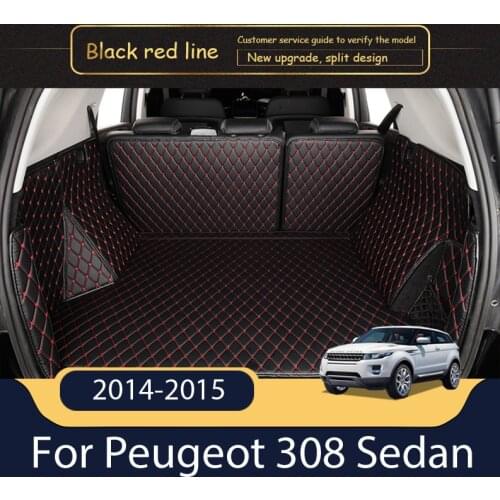 Custom Leather Car Trunk Mats For Peugeot 308 Sedan 2014-2015 Rear Trunk Floor Mat Tray Carpet Mud