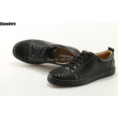 Luxury Designer Men Spikes Flats Shoe Red Black Studded Rivet Male Casual Shoes Lace up Flat Men Shoes