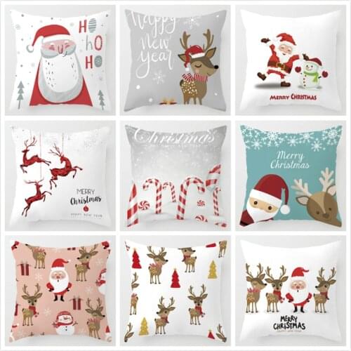 Christmas Decora Cushion Cover Cartoon Santa Claus Polyester Throw Pillow Case Merry Christmas Decoration Pillowcases Cojines