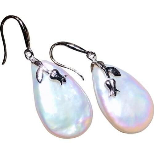 S925 Tulip Style Earrings Hooks With Baroque Pearl Earrings Waterdrop Shape Keshi Pearl Earrings Jewelry Women Gifts