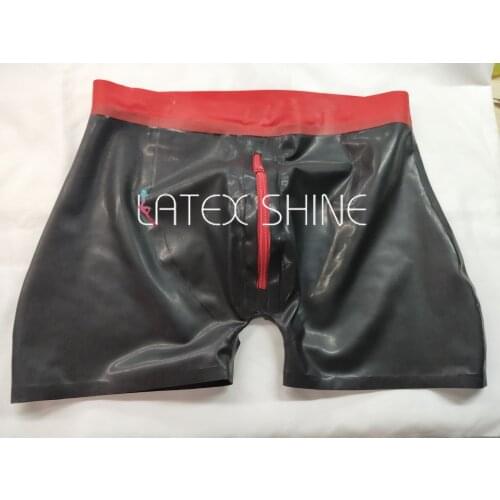 Sexy Mens Latex Shorts Condom Pensi Sheath with Front Zip