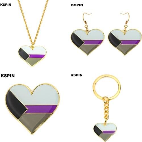 Demisexual Pride Earrings Demisexual Pride Necklace Demisexual Pride Key Ring Badge Set Jewelry For Women Men Lovers Gift