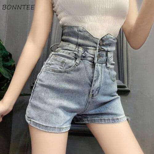 Shorts Women Slim High Waist Denim Vintage Casual Trendy Minimalist All-match Summer Ladies College Ulzzang High Street New Ins