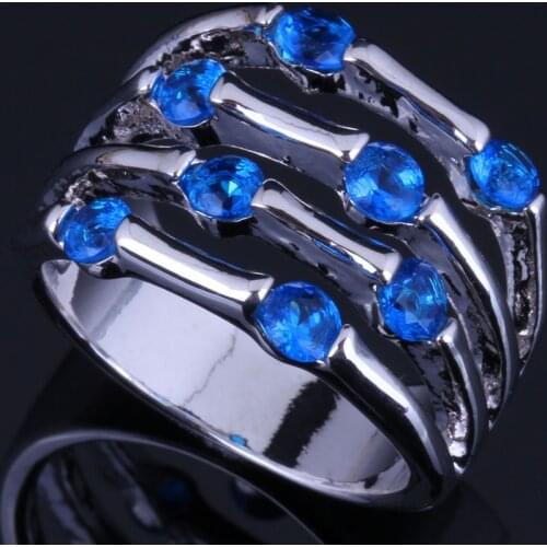 Classy Blue Cubic Zirconia Silver Plated Ring V0562