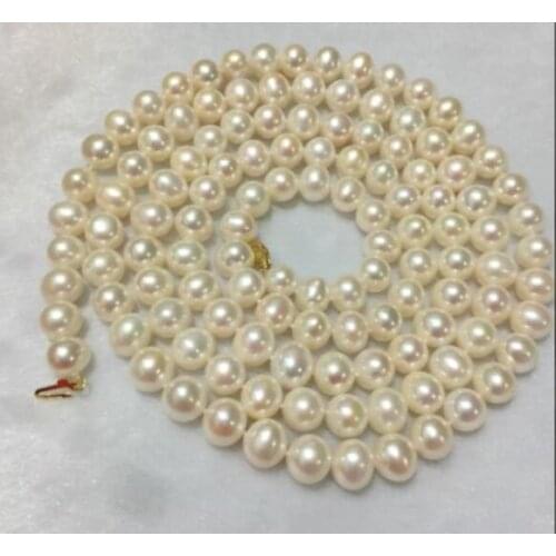 Gorgeous 10-11mm freshwater round white pearl necklace 48inch 925silver