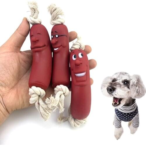 Expression Pet Dog Toy Red Sausage Cute Smiley face Healthy Latex Dogs Bite Cotton Rope Toy For Small Medium Puppy Pet Supplies