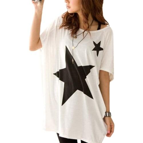 T Shirt Women 2019 Pattern Stars Print Plus Size Loose Big Size Cotton short-sleeved T-shirt Clothing Vestidos LBD1381