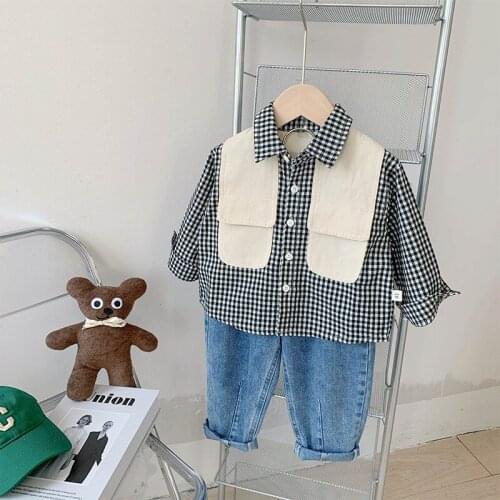 2021 korean style girls plaid shirt fashion autumn full sleeve girls blouse kids clothes 1-7 years