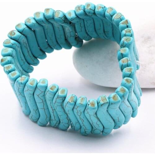 Bohemia Style Turkey Turquoises Calaite Stone Strand Bracelet for Women Statement Elastic Bracelets Bangle Gift Jewelry 6cm A547