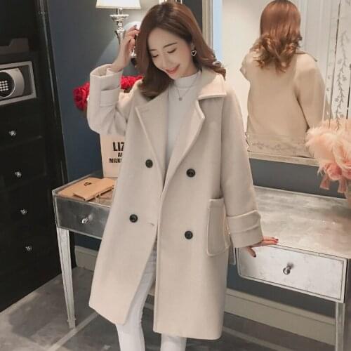 2020 Autumn Winter Woolen Coat Women Korean Elegant Solid Casual Single Breasted Turn-down Collar Ladies Cashmere Overcoat M223