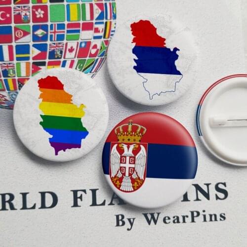 Serbia Flag Map Tin Button Pins LGBT Gay Rainbow Pride Tin Button Badges