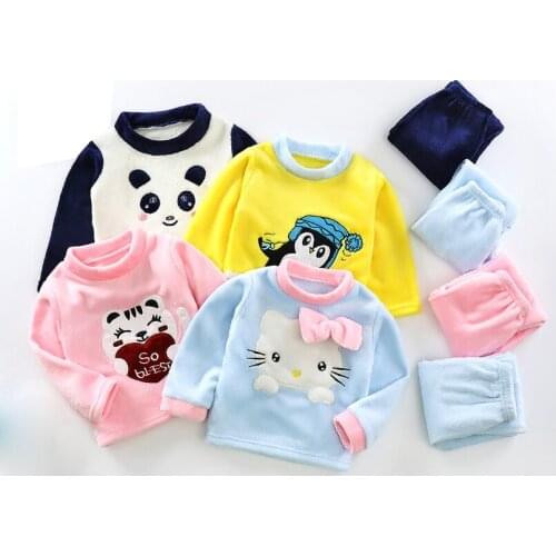 Winter Kids Flannel Pajamas Sets Warm Pyjamas For Boys Girls Thicken Soft Sleepwear 1-12 Years Baby Cartoon Thermal Homewear