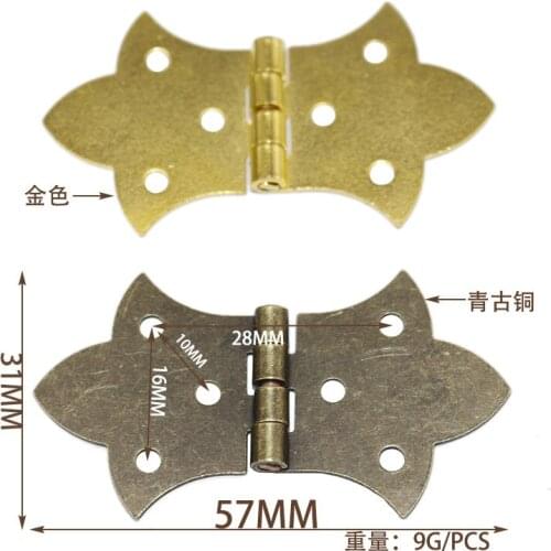 10pcs 31mm x57mm miniature Antique Bronze Gold laciness Door Cabinet Drawer Jewelry Jewellery Box Hinge For Furniture Hardware