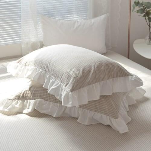 2pcs stripe pillowcase Elegant ruffle pillow sham brief handmade pillowcase home bedding pillowcases princess bedroom sale