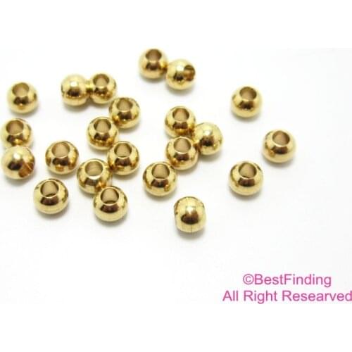 Brass beads Round 4mm Brass spacer beads Large hole Raw brass findings -200pcs R077