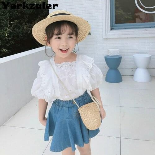 2020 Toddler Girls Clothing Set White Blouse Shirt and Jeans Skirt 2 Pcs Clothes Sets Summer Outfits Fashion Children Clothes