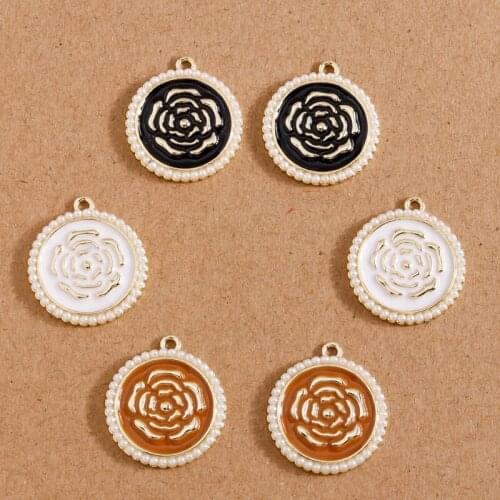 4pcs 19*21mm Alloy Enamel Flower Charms for Jewelry Making Imitation Pearl Charms Fit Necklaces Earrings Pendants Handmade Craft