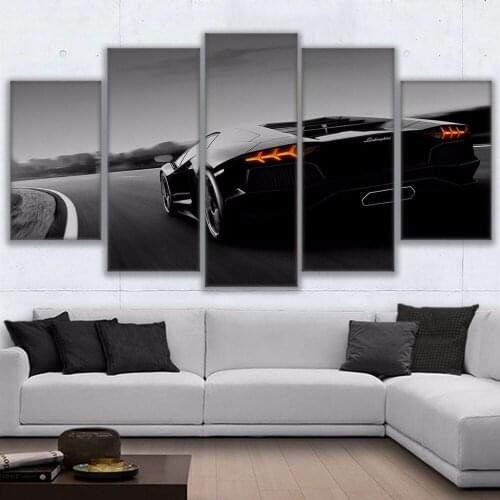 Wall art picture 5 pieces black sport car canvas paintings hd printing poster living room home decoration frame