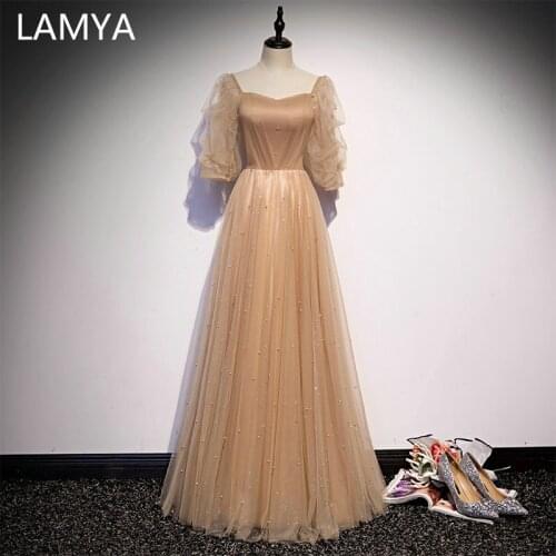 LAMYA Elegant Pearls Beads Evening Party Dresses Fashionable Sweetheart Prom Gown Plus Size Half Tank Robe De Soiree
