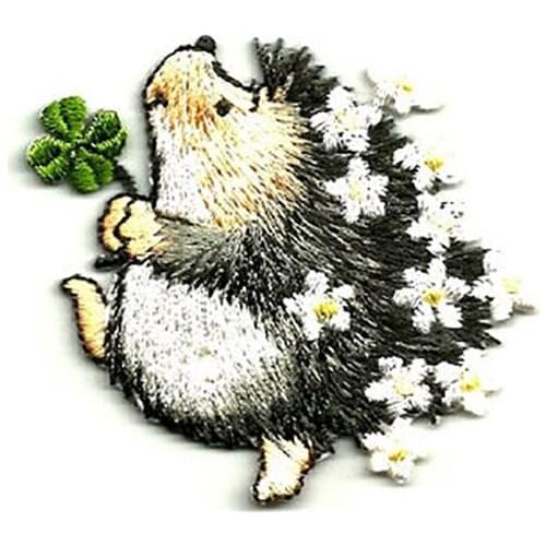 Hedgehog Hedgie 4 Leaf Clover Embroidery Patch Applique Patches for Clothing St. Patricks Day Erinaceinae Iron on Cute Cartoon