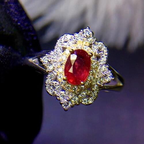 Charming natural ruby ring woman 925 sterling silver ring oval natural gem red color girl birthday gift Valentine gift
