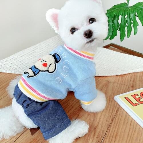 Cute Dog Pets Clothes Winter Warm Dog Clothing Denim Jumpsuit Puppy Small Dog Costume Poodle Pomeranian Schnauzer Outfit Coat