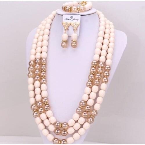 4UJewelry African jewelry Set Simulated Coral Bridal Jewelry Set White and Gold Jewellery Set For Women
