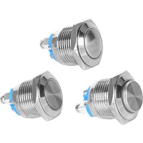 12/16/19/22mm Reset Momentary Metal push button switch Copper plated nickel Silver car horn door control switch screw foot