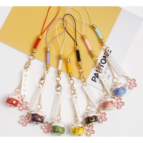 Cute Smart phone Strap Lanyards for iPhone Samsung Decoration Daisy Flower Cat Bell Mobile Phone Strap Rope Phone Charm for Girl