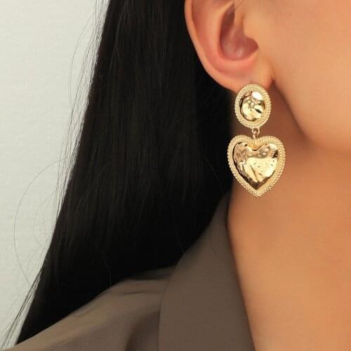 Minimalist Gold Color Metal Heart-shaped Pendant Drop Earrings for Women Girls New Vintage Courtesan Love Earrings