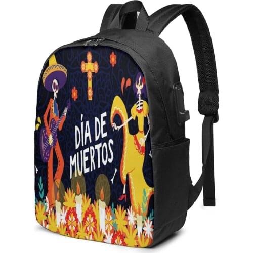 Fashion Backpack Dia De Muertos Couple Student School Bag For Boy Girl Teenager USB Charge Computer Laptop Back Pack