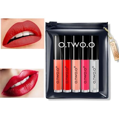 5pcs/lot Makeup Set Lip Gloss O.TWO.O brand Lip Oil+ Matte Lipgloss Kit Long Lasting Waterproof Matte Liquid Lipstick OT015
