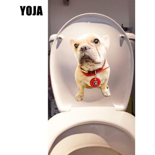 YOJA 14.2*23.3CM A Cocky Bulldog Funny Animal WC Decor Toilet Sticker Room Wall Decals T1-0312