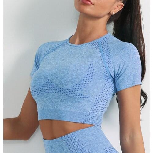 New Seamless Yoga Short Sleeve Women Tee Shirt Sports Top Tank Top Fitness Shirt Breathable Tight Pilates Jogging Yoga Clothes