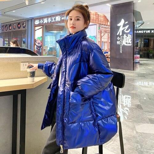 New Winter Glossy Jacket Women Casual Loose Cotton Parkas Coat Woman Warm Down Cotton Coat Jacket Female Stand-up collar Outwear