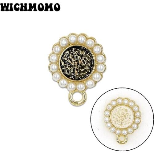 New 17*13mm 6pcs Zinc Alloy Drop Oil Inlay Acrylic Pearl Earring Base Connectors Linkers for DIY Earring Jewelry Accessories