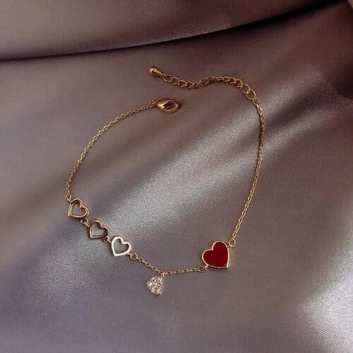 New Korea Fashion Gold Love Bracelets For Women Simplicity Red Heart Zircon Classic Design Bracelet Party Wedding Jewelry Gift