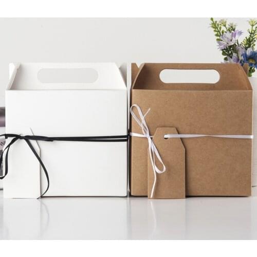 New Big Gift Bag With Handle Gift Box Food Cake Candy Boxes Kraft Paper Cardboard Box Packaging Wedding Birthday Party Favors