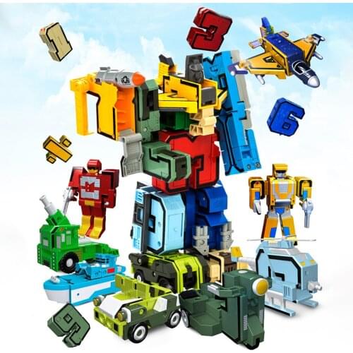 15PCS Assembling Building Blocks Educational Toys Action Figure Transformation Number Robot Deformation Robot Toy for Children