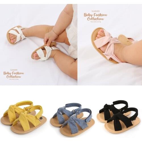 Toddler Girls Lovely Summer Bow Knot Sandals Cute Non-Slip First Walkers Infant Newborn Soft Sole Flat Rubber Shoes Size 0-12M