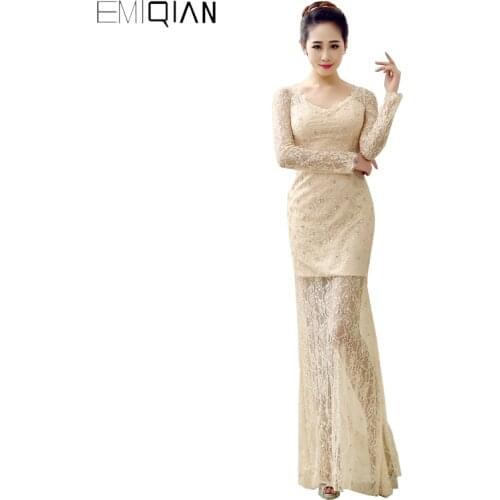 Original Design Gorgeous V Neck Long Sleeve Lace Prom Dresses