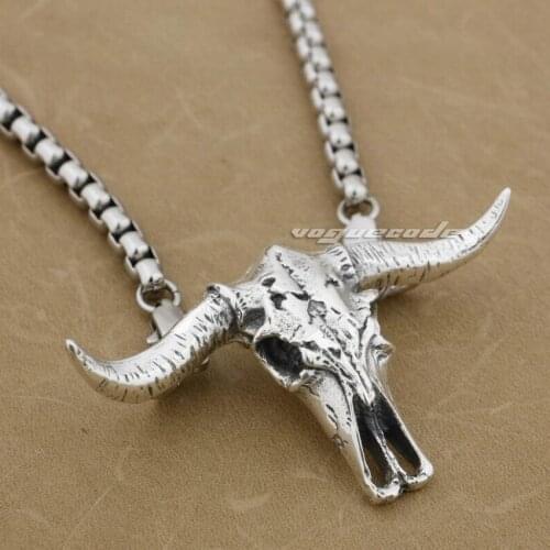 Large Minotaur 925 Sterling Silver Mens Biker Rocker Pendant 9H024(Necklace 26inch)