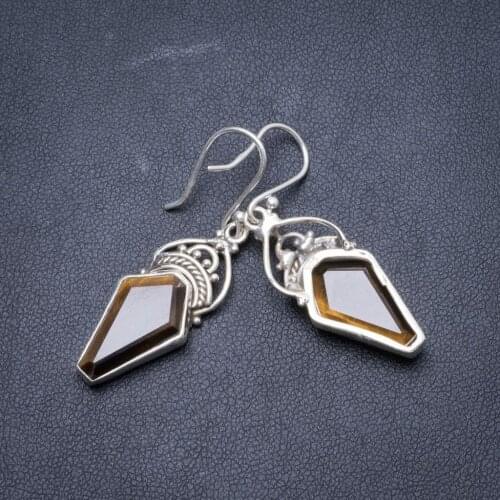 Natural Tiger Eye Handmade Unique 925 Sterling Silver Earrings 1 3/4" Y2050