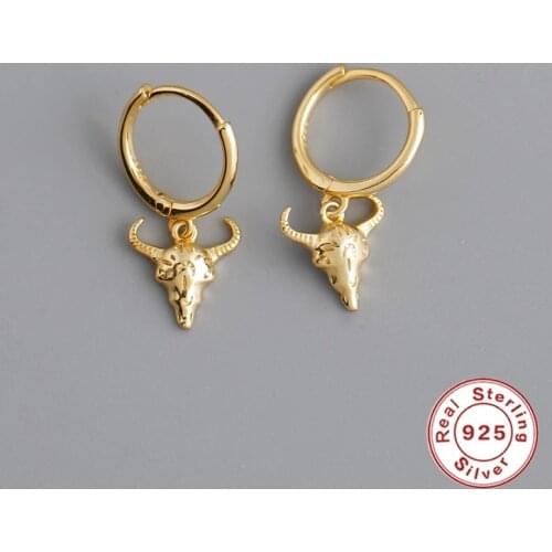 Aide 925 Sterling Silver Hoop Earring Bull Head Pendant Earring For Couples Lover New Years Christmas Gift Pendientes Colgantes