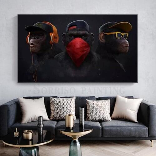 Modern Canvas Painting With Frame Funny Gorilla Nordic Wall Art Posters And Prints Pictures For Living Room Home Decoration