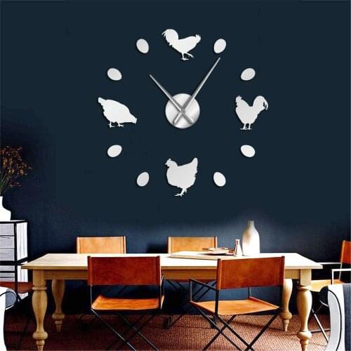 Fresh Farm Eggs Chicken In the Farm DIY Large Wall Clock Farmhouse Rustic Wall Decor Kitchen Wall Watch Mirror Stickers