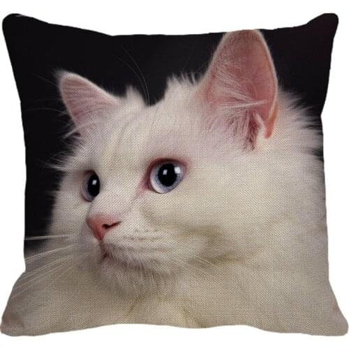 XUNYU 45cmx45m Cute Animal Turkish angora cat Linen Comfortable Cushion Cover Living Room Sofa Decoration Pillow Cover YH008